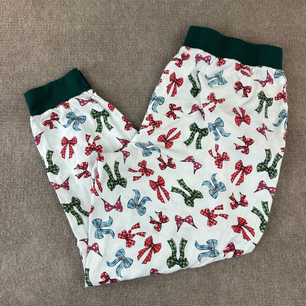Adore Me Caileigh Novelty Jogger Pajama Pants Women 1X White Bow Print Sleepwear